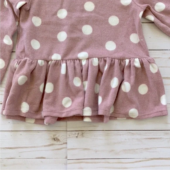 Girls Mauve & Cream Long Sleeve Polka Dot Peplum Tunic Top - Picture 4 of 5